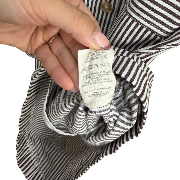 FRNCH Paris Striped Belted Romper Brown White Large Smart Coastal Preppy - Picture 9 of 9